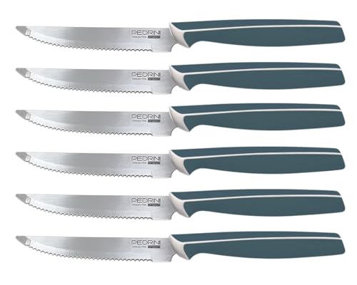 Pedrini Master Coltelli da Bistecca, 6 pezzi, colore avio, lama accio inox