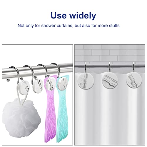 Candygrid Shower Curtain Hooks Decorative, White Shower Curtain Hooks Rust Proof, Set Of 12 Stainless Steel Shower Curtain Hooks Rings, Shower Curtain Hangers For Bathroom Curtains Rods (White Marble) #TOP4