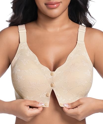 Front Closure Daisy Bras for Women No Underwire Comfort Lace Senior Wireless Snap Closing Bra