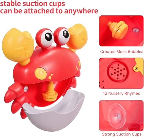 Jiosdo Badewannenspielzeug, Krabbe Badespielzeug Bubble Mit Musik, Badespielzeug Baby, Badewanne Spielzeug Wasserspielzeug Kinder, Geschenke für Jungen und Mädchen (rot)
