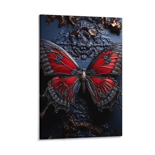 Toile murale papillon rouge 50x75 cm avec cadre suspendu pour salon
