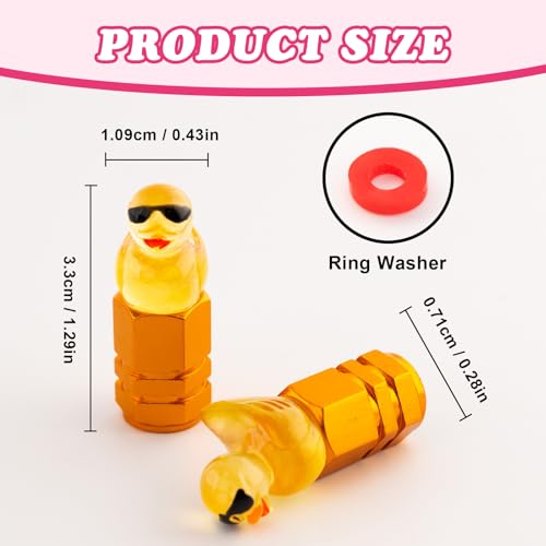 4Pcs Sunglasses Duck Tire Valve Stem Caps, Funny Decorative Covers for Wheels, Cute Car Accessories (Hexagon Yellow)