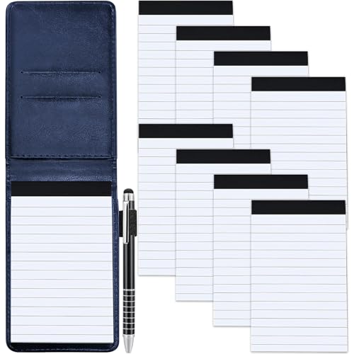 Petit bloc-notes en cuir PU bleu avec stylo à bille pour le travail