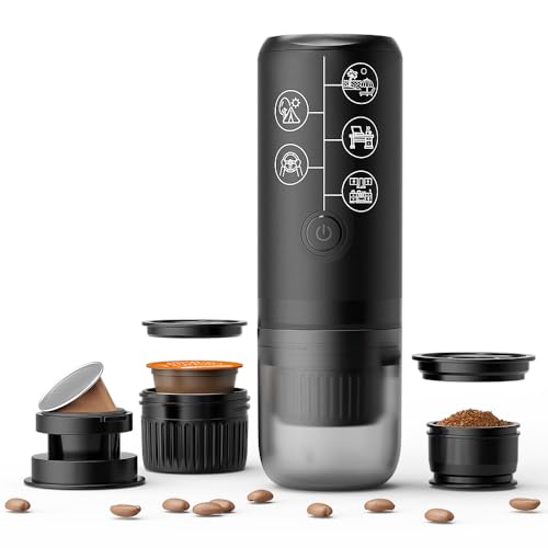 BENFUCHEN 3 in 1 Portable Espresso Machine with NO Heating Function, Type-C Charging Electric Espresso Maker, 17 Bar Mini Coffee Maker for NESPRESSO/DolceGusto Pods & Ground Coffee On The Go, Black