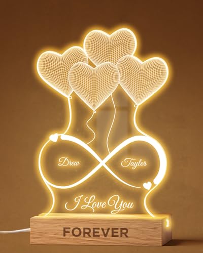 Panorama Lámpara Personalizada - Globos e Infinito - 15x22 cm - Luz LED Nocturna ideal para la Mesita Noche - Regalos Originales para Hombre, Mujer, Parejas en San Valentín o Aniversario.