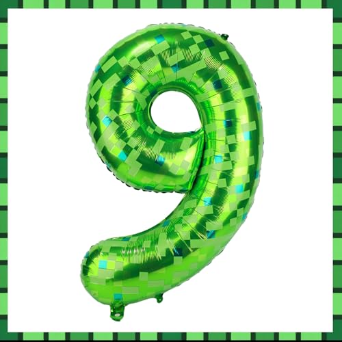Globos de Números Píxeles, 101 Cm Globos Aluminio Grandes Verdes Decoraciones para Fiestas Temáticas Juegos Aniversarios Cumpleaños Niños y Niñas (Número 9)
