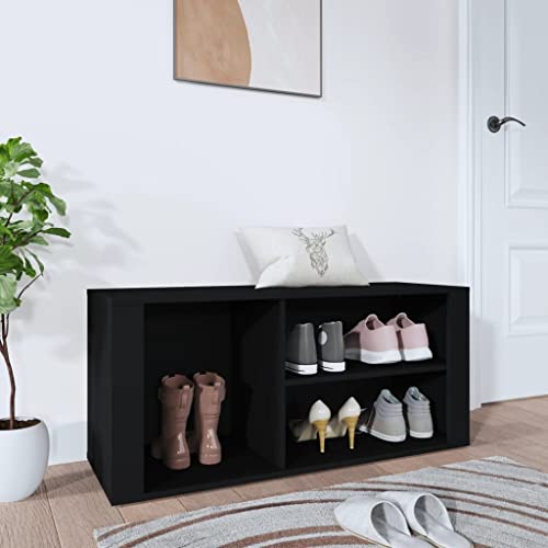 Banco zapatero de madera negro de 100 cm para organizar el pasillo de casa 2