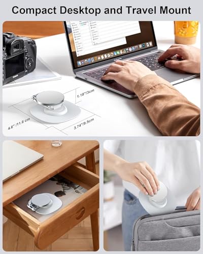 Image of RIGGEAR Premium Magnetic Phone Stand for Desk, with 360 Rotating, Non-Slip Base, Foldable Metal Stand for Mobile /iPad Compatible with MagSafe iPhones and Android Phones (NOT A Charger)- White