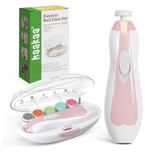 haakaa Baby Nail Trimmer Electric Safe Baby Nail Clippers Baby Nail File Kit Manicure Set, Trim Polish Grooming kit for Newborn Toddler or Adults Toes Fingernails, 6 Grinding Heads and LED Light
