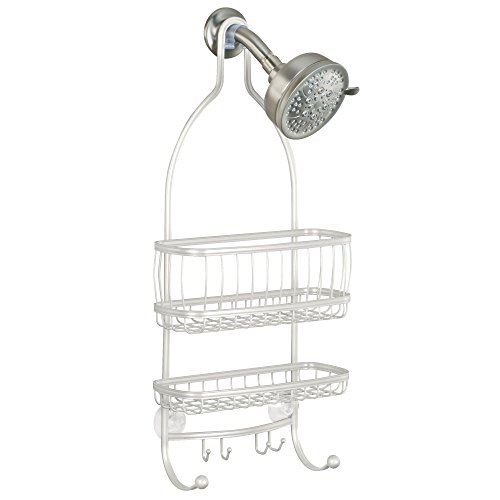 iDesign - 61974 York Metal Wire Hanging Shower Caddy, Extra Wide Space for Shampoo, Conditioner, and Soap with Hooks for Razors, Towels, and More, 10" x 4" x 22", Pearl White - Image 5