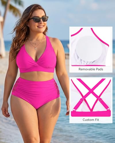 Image of American Trends Womens Plus Size Bikini Set - Tummy Control, High Waisted 2 Piece Swimsuits Bathing Suits