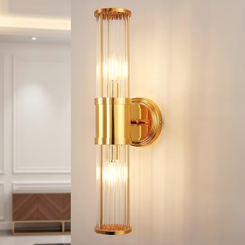 Image of DORESshop Gold Wall Sconce, 19.6 inch Sconces Lighting, 2-Light Modern Light Fixtures, Bathroom Vanity Light for Living Room, Bedroom, Sconces Wall Decor, 1pack