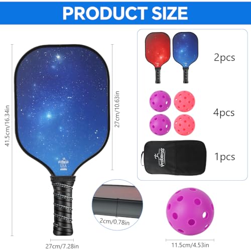 Image of PROBEROS Pickleball Paddle Composite with 4 Pickleballs and Carry Bag