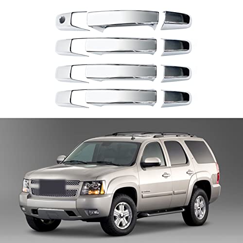 BENXUTO Chrome Door Handle Covers Trim Compatible with Chevrolet Silverado Tahoe Suburban Avalanche 2007-2013 GMC Yukon Sierra 2007-2014 Escalade 2007-2014 for 4 Doors Without Passenger Keyhole