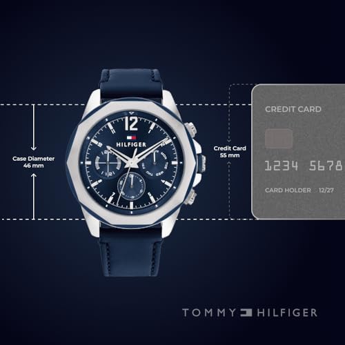 Image of Tommy Hilfiger Analog Navy Dial Leather Strap Watch for Men