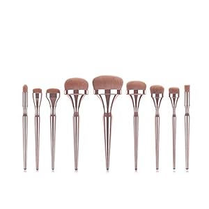 Logiverl 9 Pieces Makeup Brushes Powder Blush Foundation Concealer Eyeshadow Eyebrow Lip Flat Detail Brush for Blending Buffing Foundation Cream Make Up Brushes Tools Kit (Rose Golden)