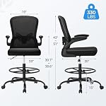 Devoko Ergonomic Drafting Chair with Flip-up Armrests,Executive Tall Office Chair Standing Chair with Lumbar Support and Adjustable Footrest Ring for Standing Desk(Black) - Image 3
