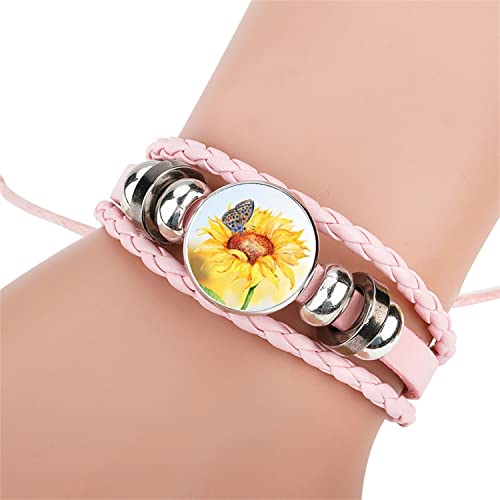 Meceta Adjustable Sunflower Braided Leather Bracelet - Cute Bangle Bracelets Jewelry For Women, The Best Gifts For Women(Blue) #TOP4