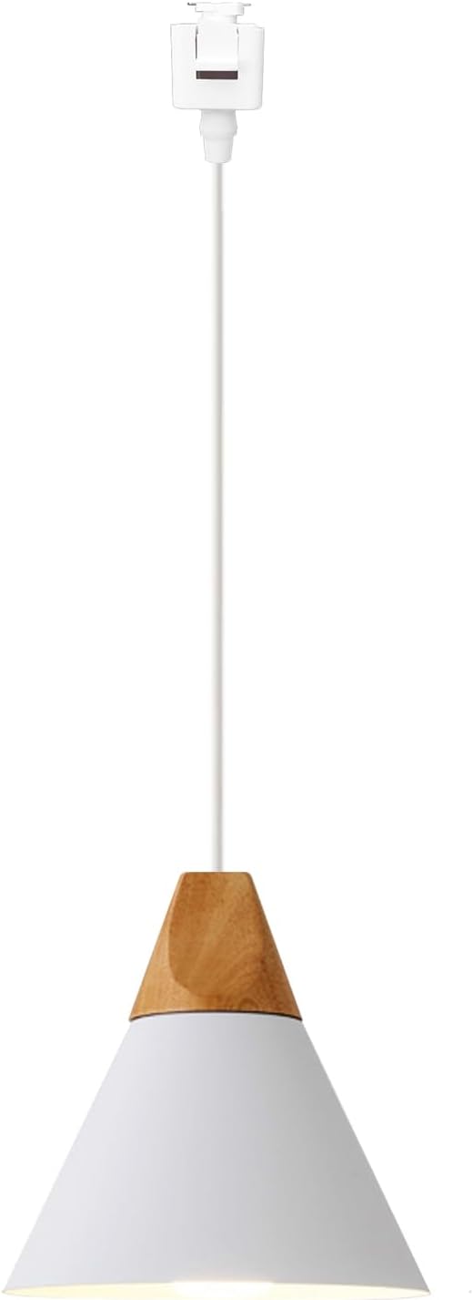 Kiven J-Type Track Lighting Pendants, 1-Light Modern J Track Light Pedant with Iron Lampshade for Kitchen Island Cafe Restaurant,White Finish