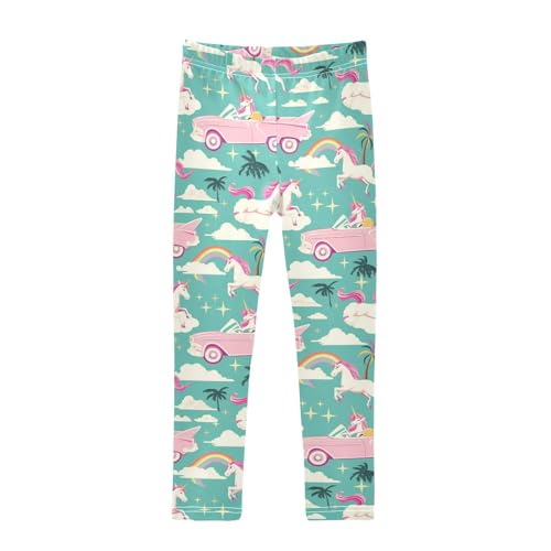 Unicorns Vintage Girls' Leggings Toddler Doodles Pink Palm Trees Kids Yoga Pants Dance Active Tights 7-8T