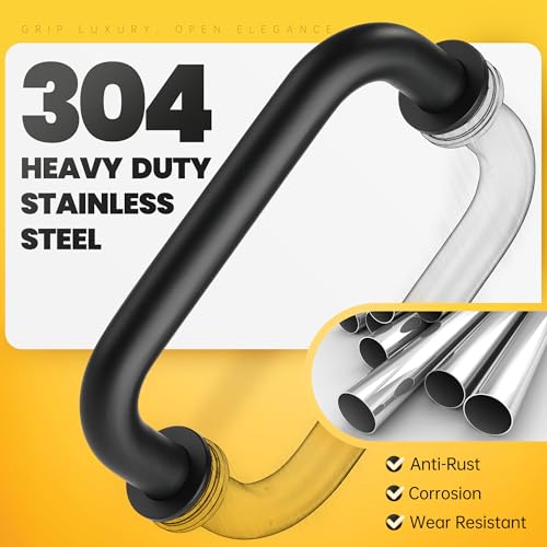 Kolet Shower Door Handle, 6 Inche Center to Center Glass Shower Door Handle, 304 Stainless Steel, Heavy Duty with Hidden Screw, Compatible with 1/4" to 1/2" Glass, Matte Black by Kolet - Image 2