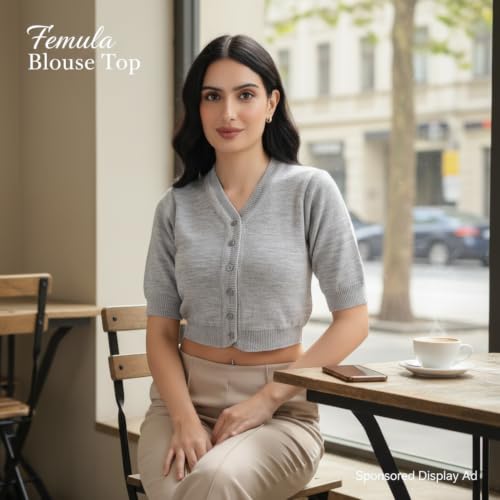 Image of Women Winter Wear V-Neck Half Sleeves Regular Fit Woollen Blouse