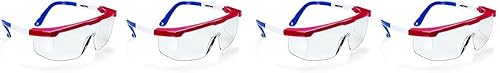 Galeton 9234 Boxer - Gafas de seguridad clásicas con patillas ajustables y lentes antiarañazos, marco rojo-blanco-azul, transparente