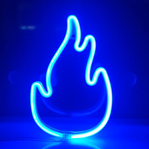 Image of JYWJ Flame Neon Sign,USB or 3-AA Battery Powered Neon Light,LED Table Decoration,Bedroom Wall Decoration,Birthday Gift,Wedding Supplies Business Gift(Blue)