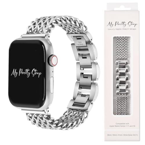 Image of My Pretty Strap - Compatible Apple Watch Band Strap, Stainless Steel Fashion iWatch Replacement Strap- Easy Resizing, No Tool Needed, Fits Most Wrists- Series 1-11, SE and Ultra
