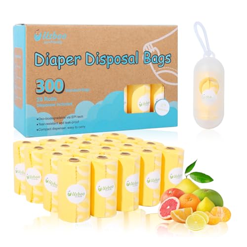 Image of USBOO Diaper Disposal Bags - 20 Refill Rolls/300 Pack Baby Poop Bag with Dispenser | Tropical Fruit Scented | Leak Proof & Trash Bags for Diapers | Baby Essentials