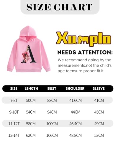 Xumplo Girls Hoodies Kids Long Sleeve Hooded Pullover Sweatshirts Teens Flower Letter Print Tops Fall Clothing 7-8 Years Pink - Image 6