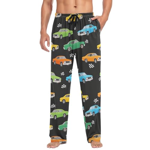 Retro Race Cars Pajama Pants Machinery Trucks Lounge Sleepwear PJs Men's Pajama Bottoms Casual Lightweight Sleep Pants L3