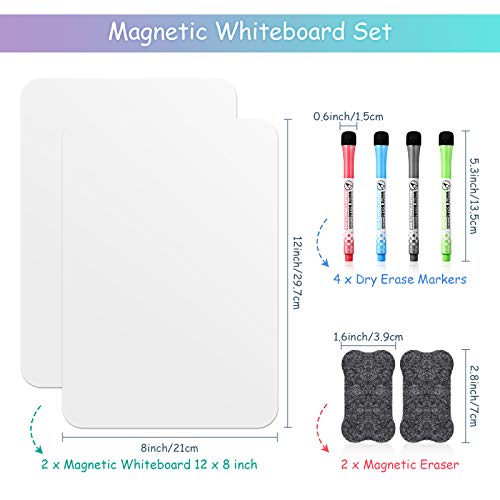 2 Pieces Magnetic Whiteboard Sheet For Fridge 12 X 8 Inch Dry Erase Whiteboard With 4 Pieces Colorful Markers 2 Pieces Whiteboard Erasers For Kitchen Refrigerator Organizer And Planner #TOP1