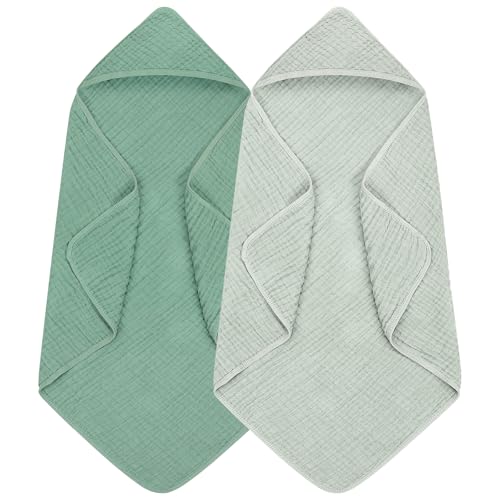 Image of Accmor 2 Pack Hooded Baby Towels, 100% Muslin Cotton Bath Towel for Babies, Newborn, Infant and Toddler, Absorbent Soft Baby Bath Towel with Hood, Boy and Girl Bath Essentials
