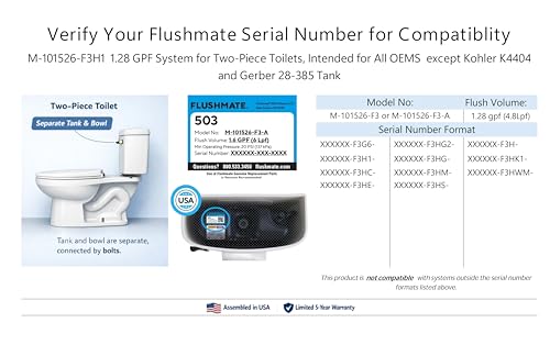 Flushmate M-101526-F3H1 Complete Replacement System: 1.28 GPF System for Two-Piece Toilets, Intended for All OEMS except Kohler K4404 and Gerber 28-385 Tank, Quiet Operation by Flushmate - Image 3