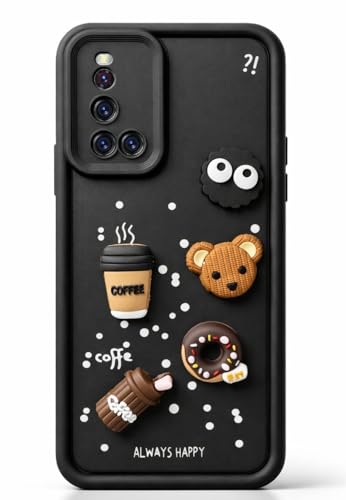 Image of Bintage Case Cute Fun Taddy| 3D Ball Bear| Donut| Coffee Rubber Case Camera Protection Back Cover Compatible for Vivo V19 - Black