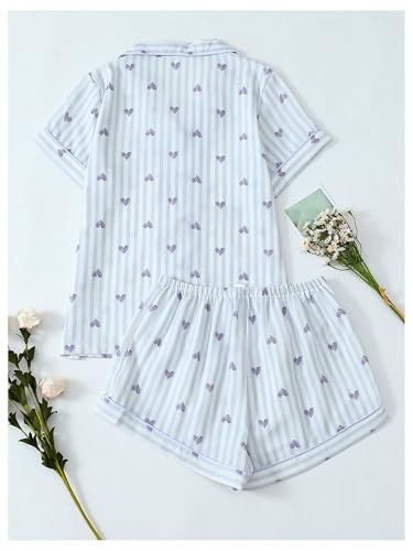 Image of BEAUDRM Women's Two Piece Pajama Sets Allover Print Short Sleeve Sleepwear Button Down Shirt and Bow Shorts Pj Set Loungewear