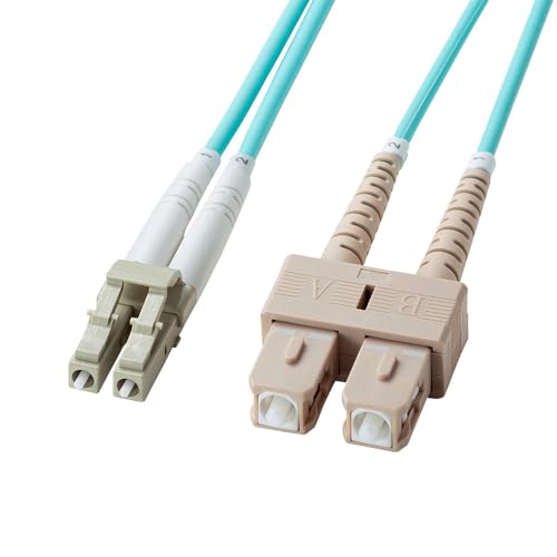サンワサプライ 補強メガネ型光ファイバケーブル(マルチOM3、LC×2-SC×2、1m) HKB-HOM3LCSC-01