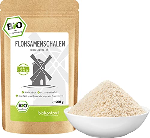 Flohsamenschalen ganz BIO 500g I 99% Reinheit psyllium husk I 100% Bio I indische Flohsamen Schalen geschrotet low carb I Rohkostqualität von bioKontor