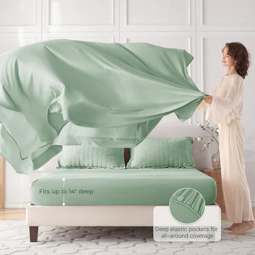 Image of MUXHOMO 7 Pieces Oversized King Comforter Set, Seersucker Bed in a Bag Oversized King Size, All Season Luxury Bedding Set with Comforter, Flat Sheet, Fitted Sheet, Pillowcases & Shams, Sage Green