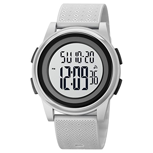 SKMEI Reloj deportivo digital para hombre, ultradelgado, militar, resistente al agua, con cronómetro, alarma, cuenta regresiva, doble hora, Gris, 1.81*1.57*0.39 inch, Deportes