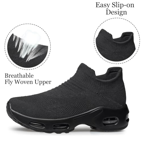 Image of YHOON Women's Walking Shoes - Sock Sneakers Slip on Mesh Platform Air Cushion Athletic Shoes Work Nurse Comfortable