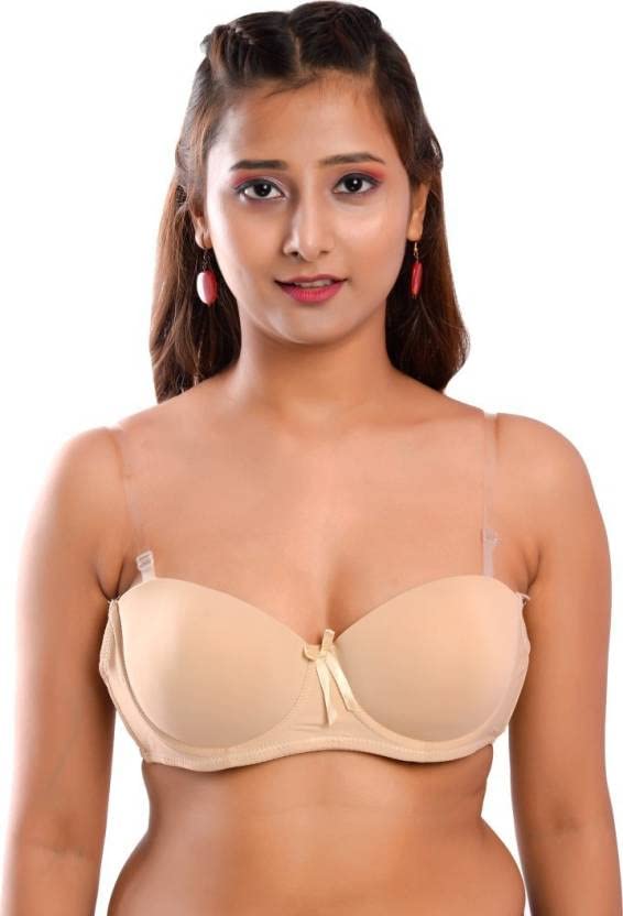 Women's Poly Cotton Padded Wired Push-Up Bra Stylish Backless Transparent Strap T-Shirt's Bra-picture-29