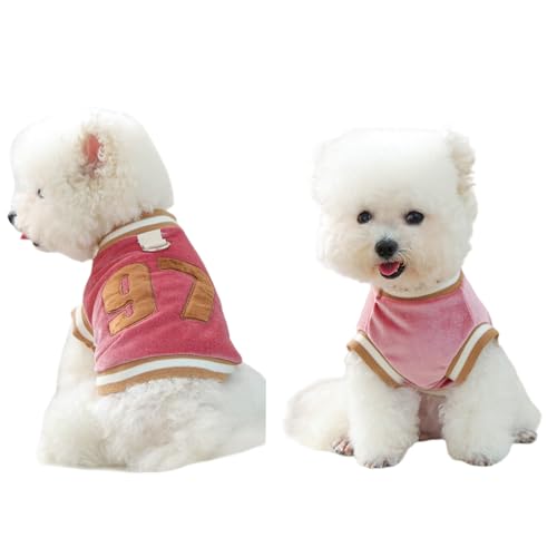 YYKSYDPT 秋冬犬服 かっこいいバスケットボールジャージ ノースリーブベスト 小型犬・中型犬用 お散歩・お出かけ・スポーツに最適 ベルベット素材に刺繍入り (ピンク, M)