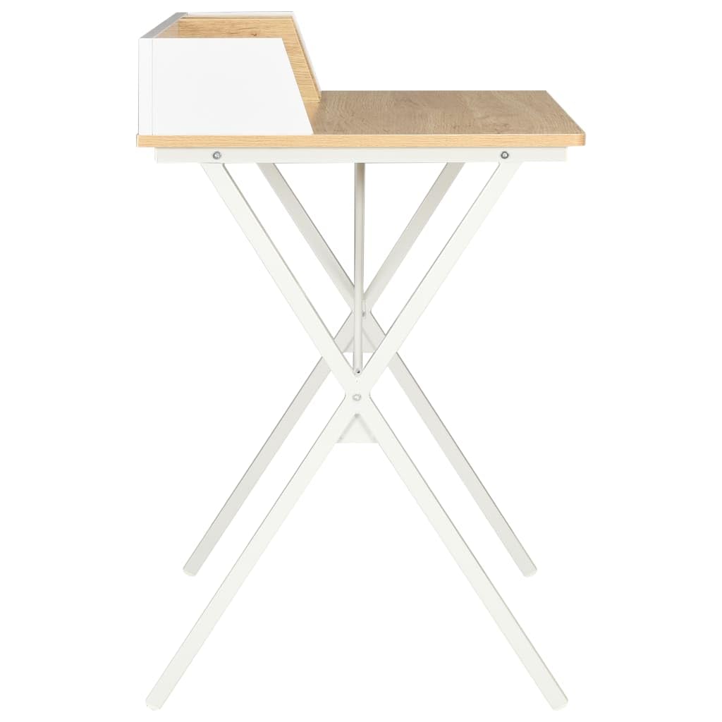 Scrivania da 80 x 50 x 84 cm, scrivania per computer con ripiano e gambe a X, piccola scrivania da ufficio, tavolo da lavoro, tavolo per laptop, per casa e studio, bianco e marrone rovere