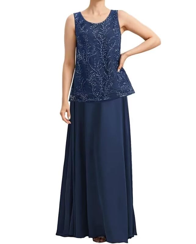 2 Pieces Mother of The Bride Dresses with Jacket Chiffon Lace Formal Wedding Guest Dresses 3/4 Sleeve Evening Gowns2