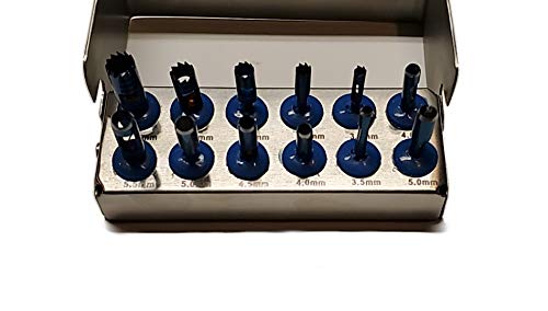 Dental Implant Trephine Drills Kit 12 Pcs Titanium Coated & Bur Holder