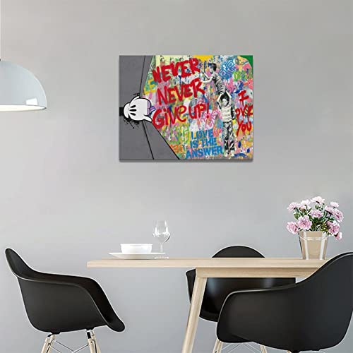 Banksy Wall Art Graffiti Street Canvas Wall Decor Motivational Never Give Up Painting Print Art Home Decor Inspirational Pop Picture Artwork Framed Ready To Hang For Living Room Bedroom Office 12"X16" #TOP2