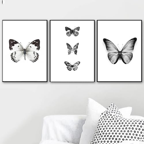 Toile papillon noir et blanc ICOMPY 60x80 cm triptyque nordique