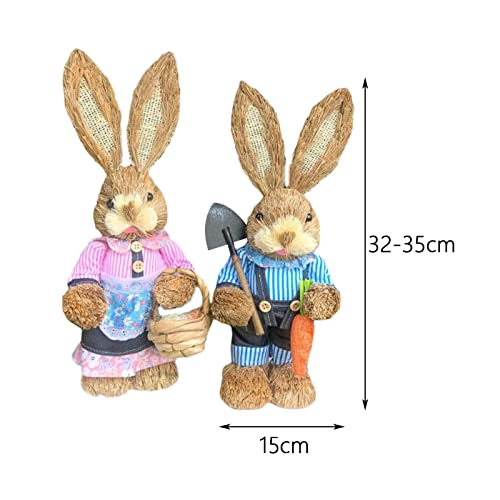 Figurines de lapins de Pâques en paille décoratives pour table de printemps